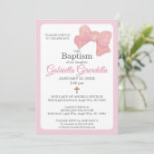 Pink Watercolor Bow & Cross Baptism Invitation 招待状 (スタンド正面)
