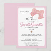 Pink Watercolor Bow & Cross Baptism Invitation 招待状 (正面/裏面)