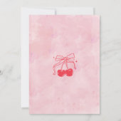 Pink Watercolor Bow Fruit Cherry First Birthday 招待状 (裏面)