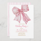 Pink Watercolor Bow Holiday Party Invitation 招待状 (正面/裏面)