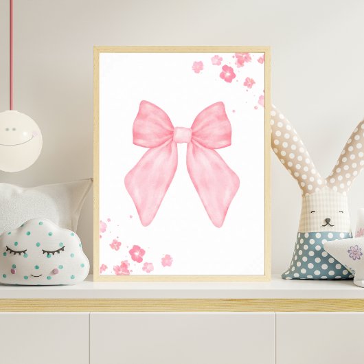 Pink Watercolor Bow Nursery Wall Art Baby Girl ポスター