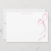 Pink Watercolor Bow Personalized Stationery サンキューカード (正面)