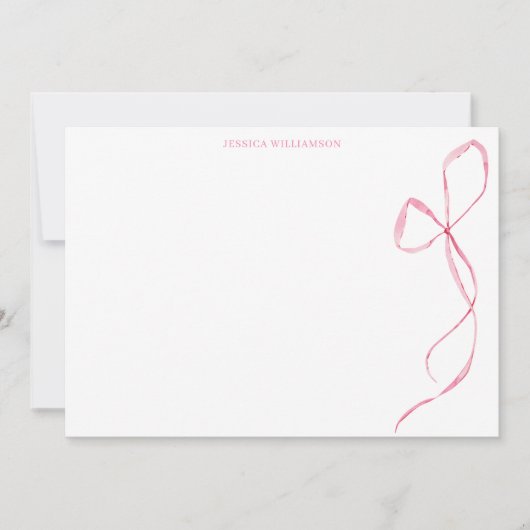 Pink Watercolor Bow Personalized Stationery サンキューカード (正面)