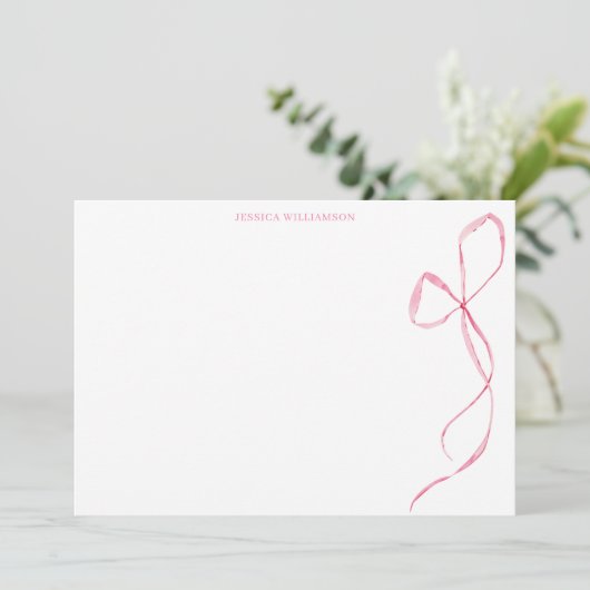 Pink Watercolor Bow Personalized Stationery サンキューカード (スタンド正面)