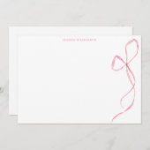 Pink Watercolor Bow Personalized Stationery サンキューカード (正面/裏面)