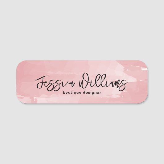Pink Watercolor Brushstokes Modern Script 名札 (正面)