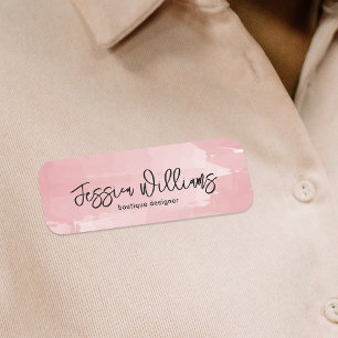 Pink Watercolor Brushstokes Modern Script 名札