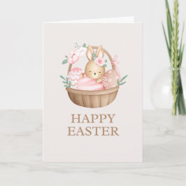 Pink Watercolor Bunny Easter Holiday Card サンキューカード