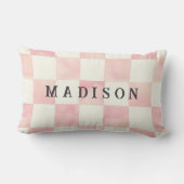 Pink Watercolor Checkerboard Custom Name ランバークッション (裏面)