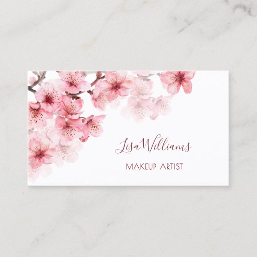 Pink Watercolor Cherry Blossoms Black 名刺 (正面)