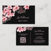Pink Watercolor Cherry Blossoms Black 名刺 (正面/裏面)