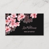Pink Watercolor Cherry Blossoms Black 名刺 (正面)