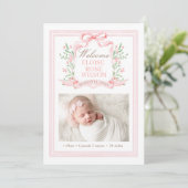 Pink Watercolor Crest Birth Announcement 招待状 (スタンド正面)