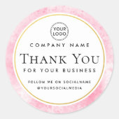Pink watercolor custom logo business thank you ラウンドシール (正面)
