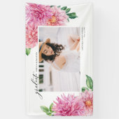 Pink Watercolor Dahlia Botanical Graduation Photo  横断幕 (縦)
