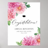 Pink Watercolor Dahlia Congratulations Graduation ポスター (正面)