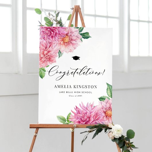 Pink Watercolor Dahlia Congratulations Graduation ポスター