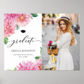 Pink Watercolor Dahlia Photo Graduation Party ポスター (正面)