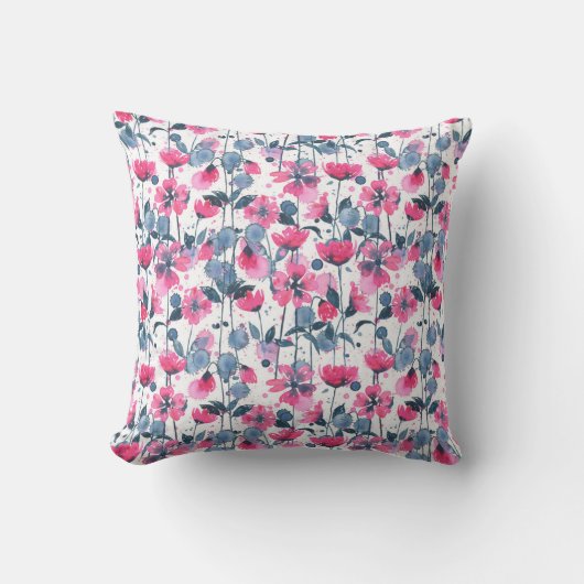 Pink Watercolor Daisies クッション (正面)
