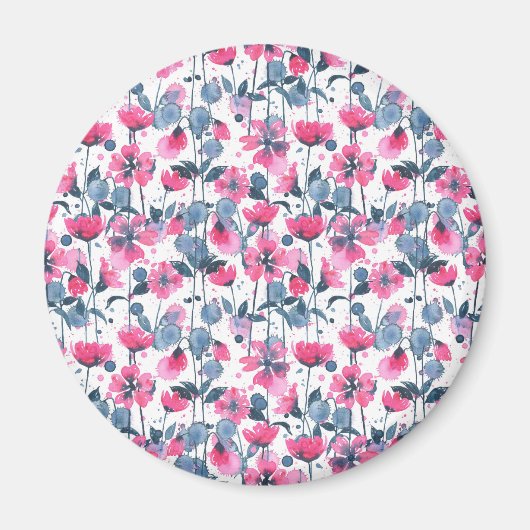Pink Watercolor Daisies マグネット (正面)