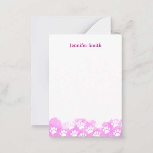 Pink Watercolor Dog Paw Personalized Stationery ノートカード (正面)