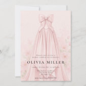 Pink Watercolor Dress Coquette Bow Bridal Shower 招待状 (正面)