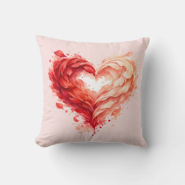 Pink Watercolor Feather Heart Throw Pillow クッション