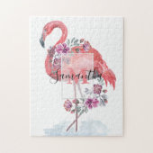 Pink watercolor Flamingo . ジグソーパズル (縦)