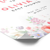 Pink watercolor floral baby shower welcome sign ポスター (角)