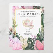 Pink Watercolor Floral Birthday Invitation 招待状 (正面/裏面)