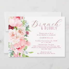 Pink Watercolor Floral Bridal Brunch  招待状