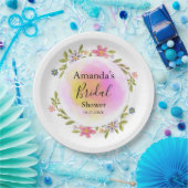 Pink Watercolor Floral Bridal Shower ペーパープレート (パーティー)