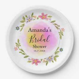 Pink Watercolor Floral Bridal Shower ペーパープレート