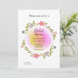 Pink Watercolor Floral Bridal Shower 招待状