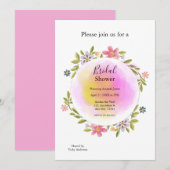 Pink Watercolor Floral Bridal Shower 招待状 (正面/裏面)