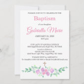Pink Watercolor Floral Cross Baptism Invitation 招待状 (正面)