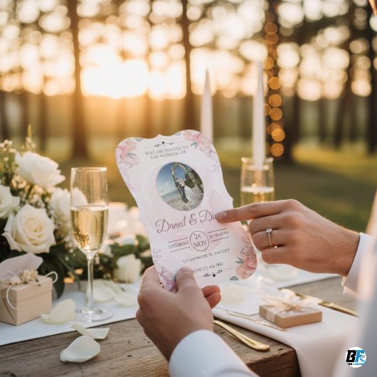 Pink Watercolor Floral Elegant Wedding 招待状