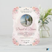 Pink Watercolor Floral Elegant Wedding 招待状