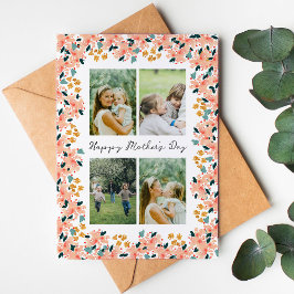 Pink Watercolor Floral Garden 4 Photo Mother's Day カード