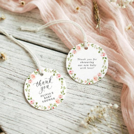 Pink Watercolor Floral Garden Girl Baby Shower フェイバータグ