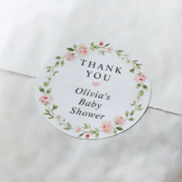 Pink Watercolor Floral Garden in Bloom Baby Shower ラウンドシール