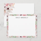 Pink Watercolor Floral Greenery Flat Note Card ノートカード (正面/裏面)