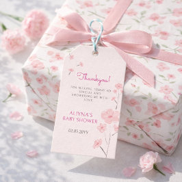Pink Watercolor Floral Minimal Baby Shower ギフトタグ