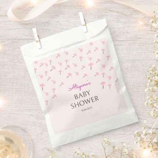 Pink Watercolor Floral Minimal Baby Shower フェイバーバッグ (クリップ留めされた状態)