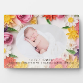 Pink Watercolor Floral New Baby Girl Photo Plaque フォトプラーク