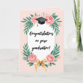 Pink Watercolor Floral Roses Graduation Cap カード (正面)