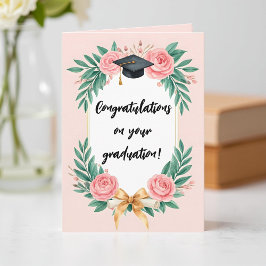 Pink Watercolor Floral Roses Graduation Cap カード