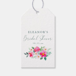 Pink Watercolor Floral Script Custom Bridal Shower ギフトタグ