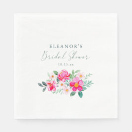 Pink Watercolor Floral Script Custom Bridal Shower スタンダードランチョンナプキン