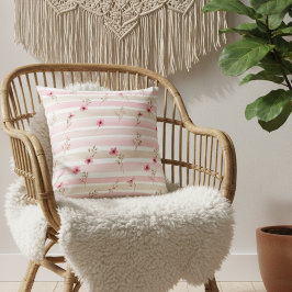 Pink Watercolor Floral Stripe Pattern クッション